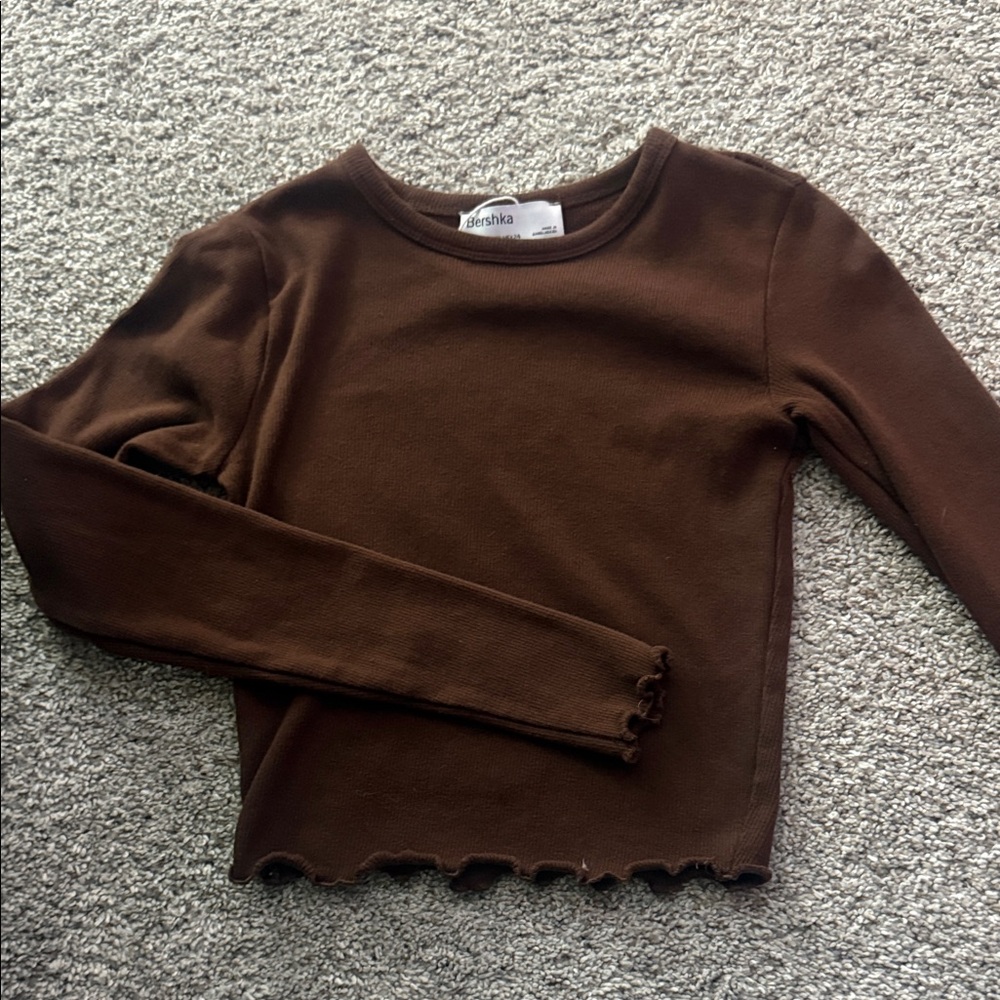 Bershka Chocolate Brown Kids Long Sleeve Tee